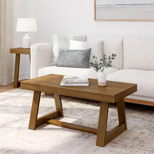 Miniatura 17 de Plank+Beam Mesa auxiliar rectangular clásica, mesa de centro de granja de 40 pulgadas, mini mesas centrales para espacios pequeños, mesa de té
