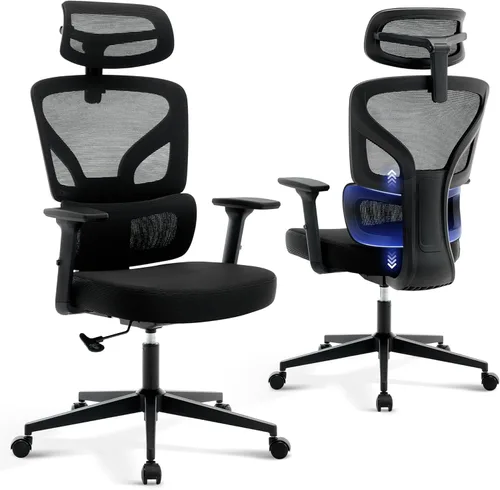 Silla de oficina ergonómica - Silla de escritorio de malla para el hogar con soporte lumbar ajustable, silla de juegos de computadora con respaldo