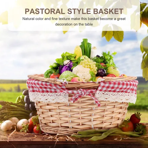 Miniatura 6 de HANABASS Cesta de picnic ovalada de mimbre tejida con asas dobles para recolección de huevos, dulces, compras, acampar al aire libre, almacenamiento