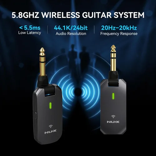 Miniatura 2 de NUX C-5RC Sistema inalámbrico para guitarra de 5.8GHz para guitarra con pastilla activa o pasiva, funda de carga incluida, transmisor y receptor