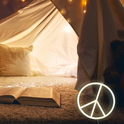 Miniatura 6 de OSALADI Señal de paz LED luz de neón luminosa lámpara de noche única decoración del hogar para dormitorio fiestas batería de doble uso elegante