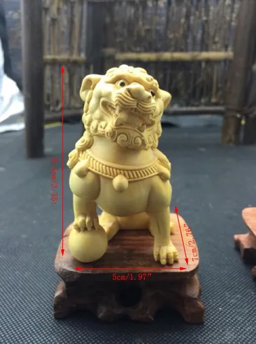 Miniatura 2 de Feng Shui - Par de estatuas de perros Fu Foo, adornos de estatua de Kylin de madera maciza, protección de energía malvada, estatua de Pixiu/Piyao
