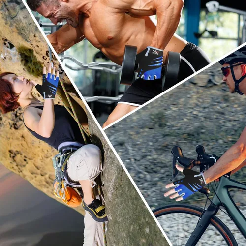 Miniatura 5 de BEAST RAGE Guantes de ciclismo de medio dedo para hombres y mujeres, guantes acolchados de gel, antideslizantes, absorben los golpes, levantamiento