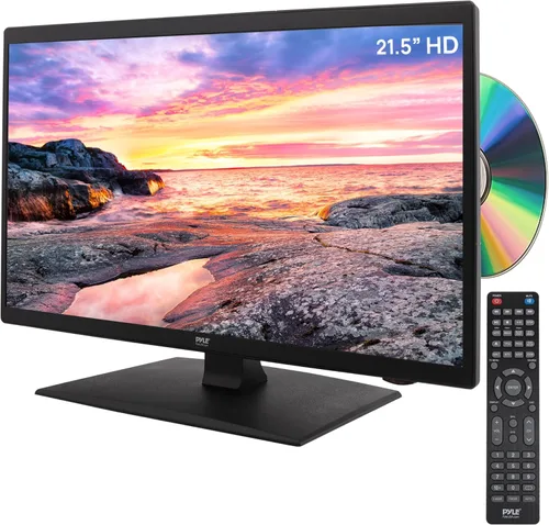 Pyle Televisor de pantalla plana LED de 21.5 pulgadas, monitor de TV pequeño de 1080p con HDMI, RCA, DVD con ranuras, adaptador de coche de 12 V/24