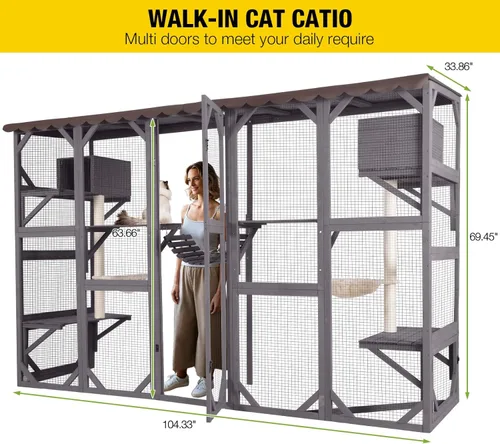 Miniatura 2 de Aivituvin Window Catio Outdoor Cat Enclosure Super Large Walk in Cat House with 6 Platforms and 2 Scratching Posts for Cats,104" L x 34" W x 69.5" H