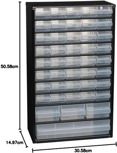 Miniatura 2 de Raaco Gabinete de almacenamiento de acero, compacto de 30 cajones, cajón de plástico de polipropileno transparente, organizador de piezas pequeñas