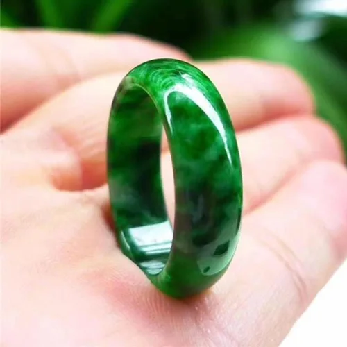Miniatura 2 de BXSMNH Anillo de jade verde genuino para mujeres y hombres joyería de esmeralda natural china de buena suerte talla 9