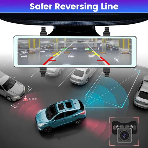 Miniatura 7 de NHOPEEW Cámara de espejo retrovisor de 11.26 pulgadas con Carplay y Android Auto - Espejo Dash Cam frontal y trasera - Transmisor