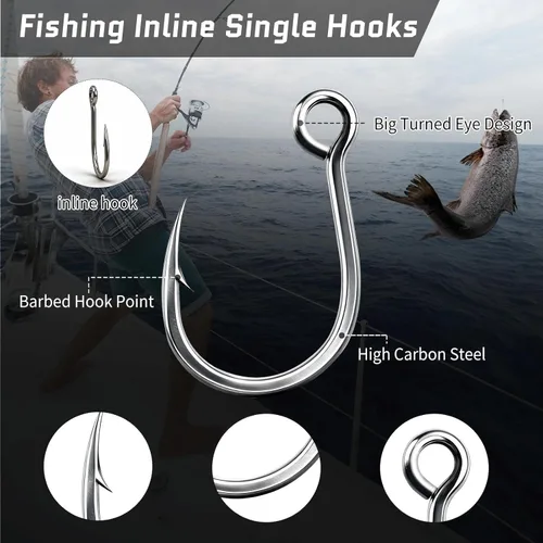 Miniatura 2 de FishTrip Ganchos individuales en línea de pesca - en línea ganchos para gancho agudos reemplazo para señuelos tapones agua salada agua dulce