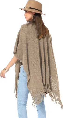 Miniatura 5 de Soul Young - Chal de punto para mujer, poncho con flecos y capa
