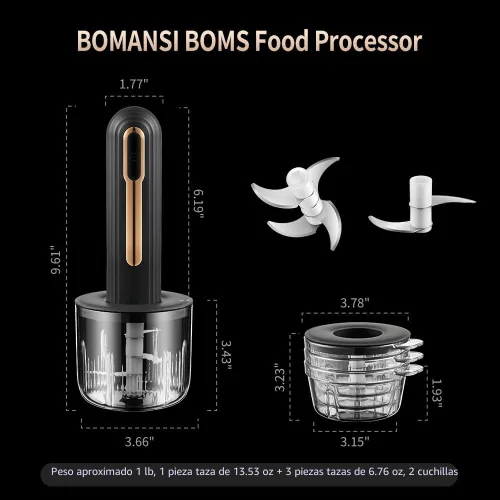 Miniatura 3 de Mini procesador eléctrico de alimentos, procesador de alimentos portátil USB de 4 tazas, picador de ajo, para cortar en cubitos, picar y hacer puré