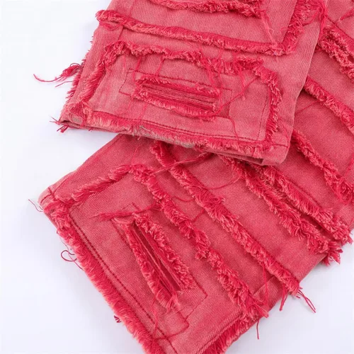 Miniatura 6 de XYGJZ Pantalones de mezclilla rasgados para hombre, pantalones de mezclilla de pierna recta destruidos sólidos desgastados