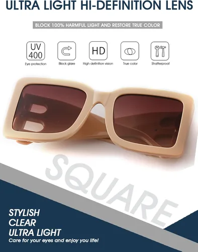 Miniatura 22 de PORADAY Gafas de sol cuadradas grandes de moda para mujeres y hombres, marco grueso negro de lujo, gafas de sol modernas con montura grande