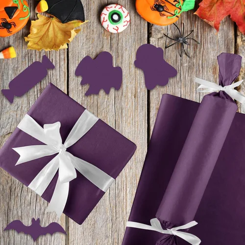 Miniatura 5 de CHRORINE Papel de seda morado - 60 hojas, 20 x 14.5 pulgadas, envoltura de regalos de arte de Halloween y fiesta, manualidades y decoración Púrpura