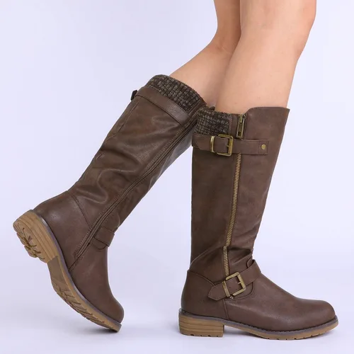 Miniatura 5 de DREAM PAIRS Botas de equitación hasta la rodilla con cremallera lateral para mujer