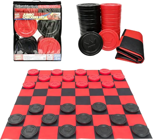 Miniatura 8 de Grip Kids Juego de damas jumbo con bolsa de almacenamiento, tapete de 58 pulgadas, juguetes de juego para exteriores e interiores, juegos de mesa
