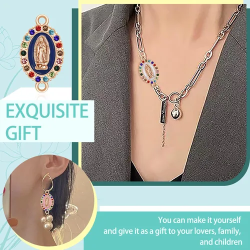 Miniatura 5 de 36 dijes de 6 colores de Virgen de Guadalupe de aleación esmaltada con diamantes de imitación de Nuestra Señora para bricolaje pulseras mexicanas