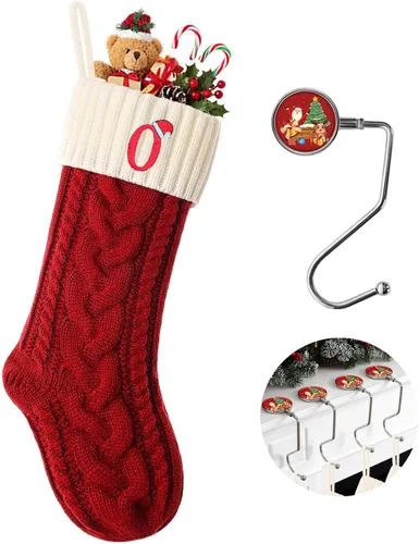 Miniatura 171 de Botas de Navidad personalizadas, iniciales personalizadas, 18 pulgadas, botas de Navidad tejidas con letras para colgar en la chimenea, botas de Rojo