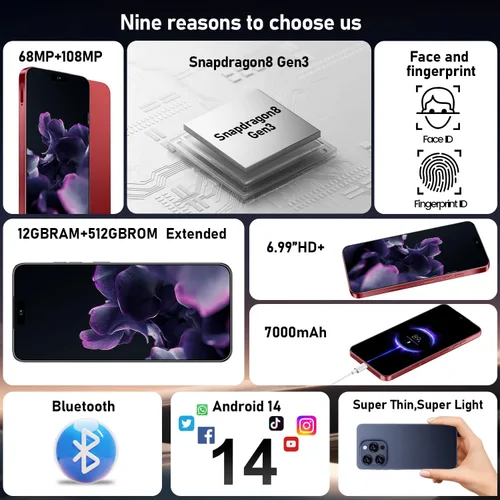 Miniatura 6 de Teléfono inteligente 16PROMA X desbloqueado: pantalla HD+ de 6.99", batería de larga duración de 7000mAh, almacenamiento masivo de 12GB+512GB