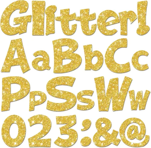 Miniatura 36 de Colarr 144 letras con purpurina para tablero de anuncios para el aula, números, símbolos de puntuación, letras troqueladas de 4 pulgadas con punto
