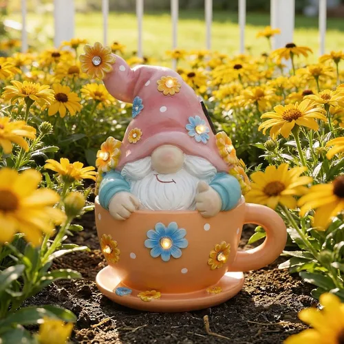 Miniatura 2 de Joint Honglin Esculturas y estatuas de jardín de resina con girasol, decoración divertida al aire libre, luces solares para patio, decoración