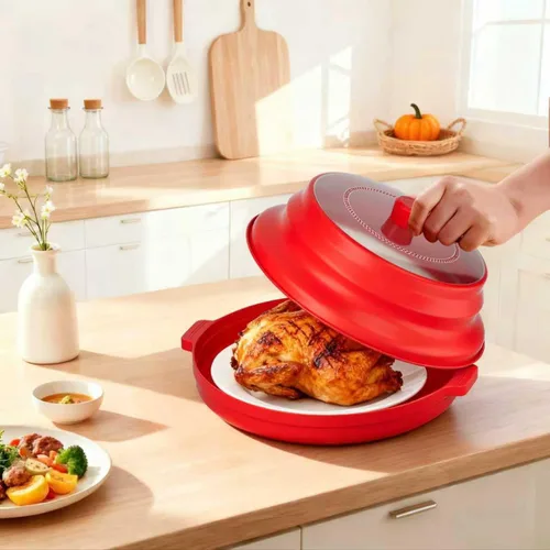 Miniatura 8 de Cubierta 2 en 1 para salpicaduras de microondas para alimentos con placa base antiquemaduras, tapa grande de plástico y silicona plegable