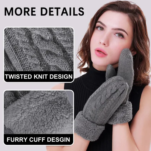 Miniatura 4 de Guantes de invierno para mujer, guantes de forro cálido, guantes gruesos de lana, guantes gruesos, accesorios para invierno y clima frío