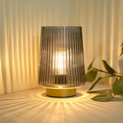 Miniatura 10 de Lámpara a pilas con temporizador, juego de 2 pequeñas y acogedoras lámparas de mesa decorativas de vidrio ambiental para mesita de noche y Ámbar