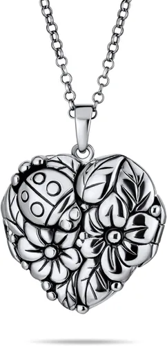 Collar con medallón grabado personalizado de estilo vintage tallado para mujer con diseño de flores y rosas con forma de corazón para mujer que