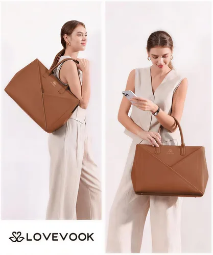 Miniatura 2 de LOVEVOOK Bolsa de mano para laptop para mujer con soporte para tazas grande, bolsa de trabajo de piel sintética de 16 pulgadas, bolsa de mano