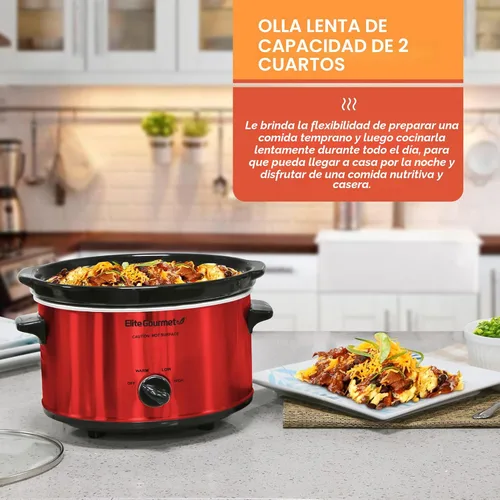 Miniatura 3 de Elite Gourmet MST-275XR# - Olla eléctrica de cocción lenta ovalada, temperatura ajustable, para preparar entradas, salsas y guisos, con tapa de Rojo