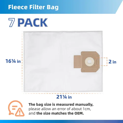 Miniatura 2 de VB090F - Bolsas de polvo con filtro de vellón para extractor de polvo de 9 galones, VAC090AH, VAC090A, VAC090A, VAC090S, cantidad de 7