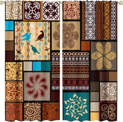 BAEKJIN Cortinas opacas bohemias con bolsillo para barra, color marrón, estilo bohemio, estilo nacional, juego de 2 paneles para decoración del