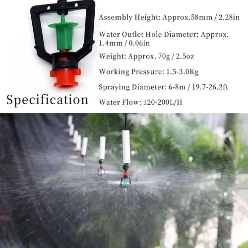 Miniatura 3 de Emisores de riego por goteo, 10 rociadores ajustables de 360 grados con boquilla de nebulización de microplantas de una sola púa para invernadero