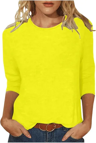 Miniatura 29 de Camisas de manga 3/4 para mujer, blusas casuales de verano 2026, cuello redondo, estampado floral, lindas, blusas holgadas 02 Beige