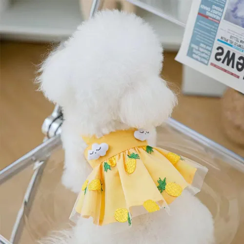 Miniatura 2 de Anelekor - Vestidos de princesa para cachorros, ropa para perro, ropa de verano para perritos, preciosa falda de encaje sin mangas de piña