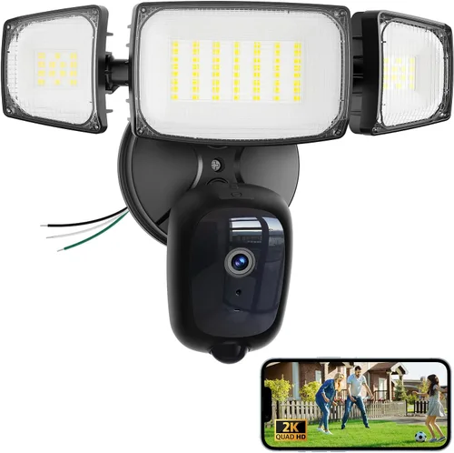 Olafus Cámara de inundación al aire libre – Cámara de seguridad 2K QHD con luces de inundación activadas por movimiento, zonas de detección