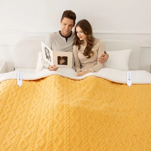Miniatura 11 de Manta eléctrica tamaño individual 62"X84" amarilla - Manta cálida y gruesa de sherpa con calefacción para invierno con 5 niveles de calentamiento