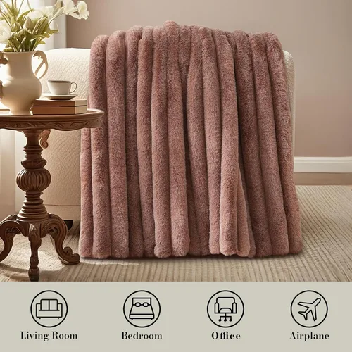 Miniatura 5 de Amélie Home - Manta de piel sintética para sofá, ultraacogedora manta mullida de felpa suave a rayas para sofá familiar, silla, dormitorio, 60 x 80