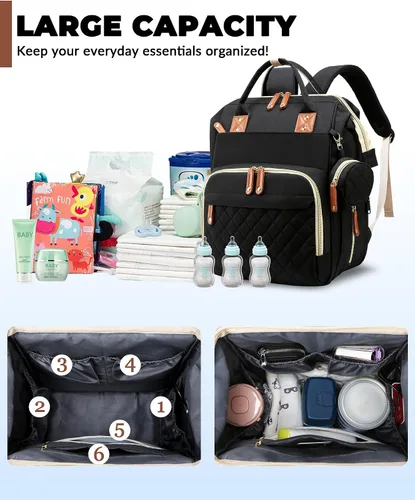 Miniatura 4 de Bolsa de pañales con estación de cambio, mochila impermeable 3 en 1 para pañales de bebé con almohadilla de cambio plegable, mochila de viaje grande