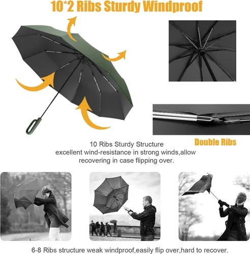 Miniatura 3 de erised's bifrost Paraguas de golf compacto plegable extra grande a prueba de viento de 54 pulgadas de apertura y cierre automático, sombrilla
