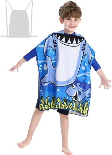 Miniatura 20 de Toalla de playa con capucha de microfibra ligera para niños, niños pequeños, baño / alberca / poncho de natación, encima del traje de baño.