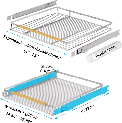 Miniatura 2 de Organizador de cajones extraíble expandible, ancho ajustable, estantes de almacenamiento deslizantes montados en la parte inferior para gabinetes
