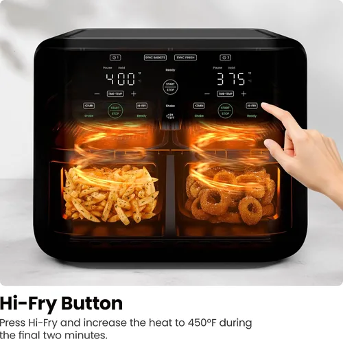 Miniatura 6 de Chefman Freidora de Aire de Doble Canasta de 6 Cuartos - Pantalla Táctil Digital, Smart Sync Finish, Hi-Fry, Apagado Automático, 2 Canastas de Freír