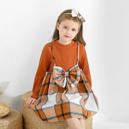 Miniatura 7 de Ropa para niña pequeña, vestido de otoño e invierno, vestido de franela a cuadros, vestido de fiesta con lazo para niñas con diadema