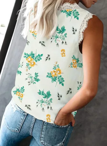 Miniatura 112 de VIISHOW - Camiseta sin mangas, sexy, con cuello en V y bordes de encaje para mujer, camisola de vestir, camisas de gasa, sin mangas, casuales