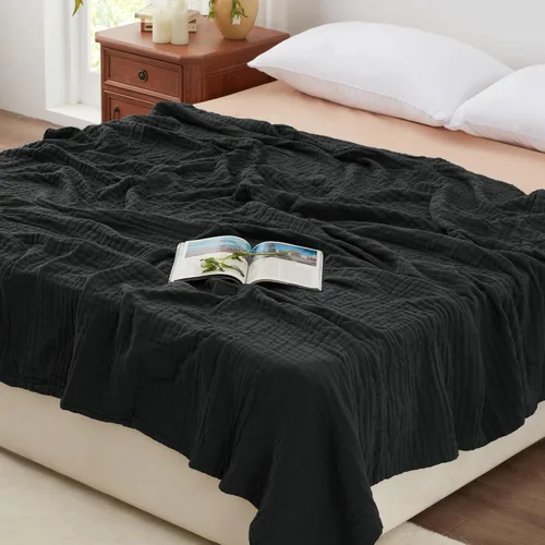 Miniatura 21 de Love's cabin - Manta de muselina de 6 capas 100% algodón, 90"x90", manta de muselina tamaño queen para sofá o cama, de algodón de gasa ligera y Beige