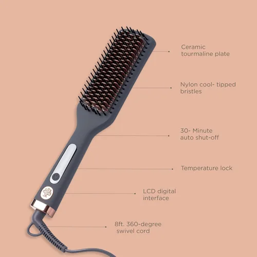 Miniatura 3 de Hairitage Cepillo alisador de cerámica con calefacción para soplados, voluminizador y alisado, cepillo antiencrespamiento para cabello suave