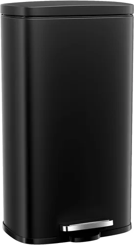 Arlopu Cubo de basura de acero inoxidable de 13.2 galones, cubo de basura de cierre suave con cubo interior de plástico extraíble, a prueba de Negro
