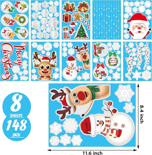 Miniatura 2 de Calcomanías de Navidad para ventana, de doble cara, copos de nieve, calcomanías para ventana de vidrio, Navidad, vacaciones, hogar, oficina, escuela